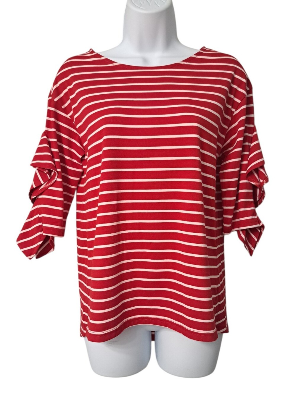 Jade Melody Tam Stripe Ruffle Sleeve Top Size XS